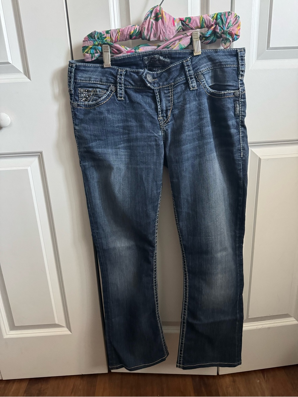 Silver Jeans Dark Blue Boot Cut Jeans with Light Fading